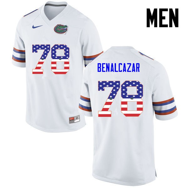 Florida Gators Men #78 Ricardo Benalcazar College Football USA Flag Fashion White